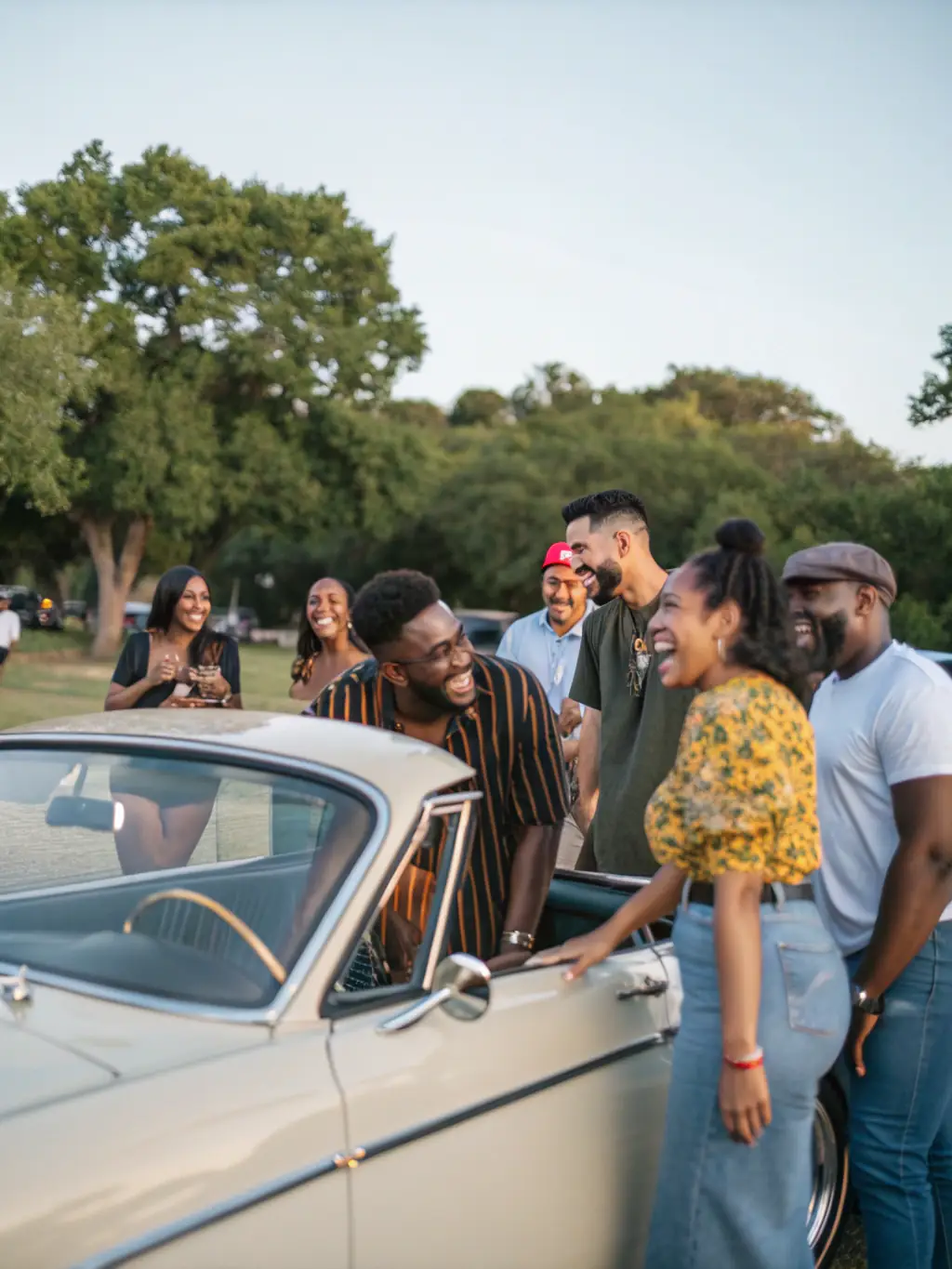 A photo capturing the camaraderie of club members during a social gathering after an event, showcasing the community aspect of ECURIE AUTOMOBILE PAYS D'AUGE.